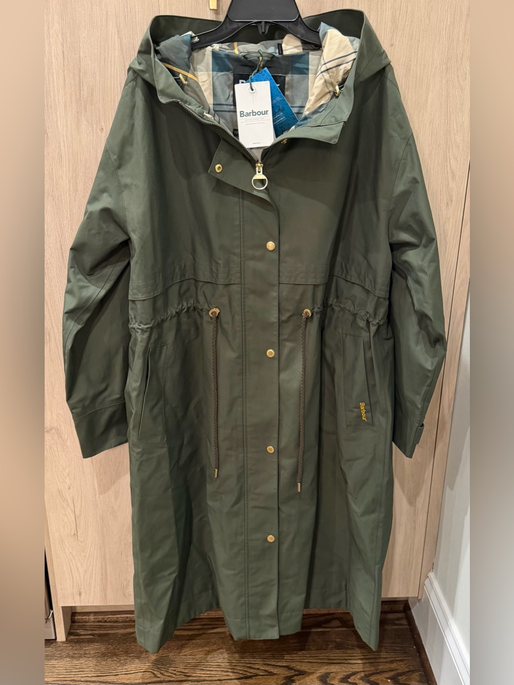 Barbour Women’s Lavender Hooded Waterproof Trench Coat. Olive. Sz. 14 US. $475